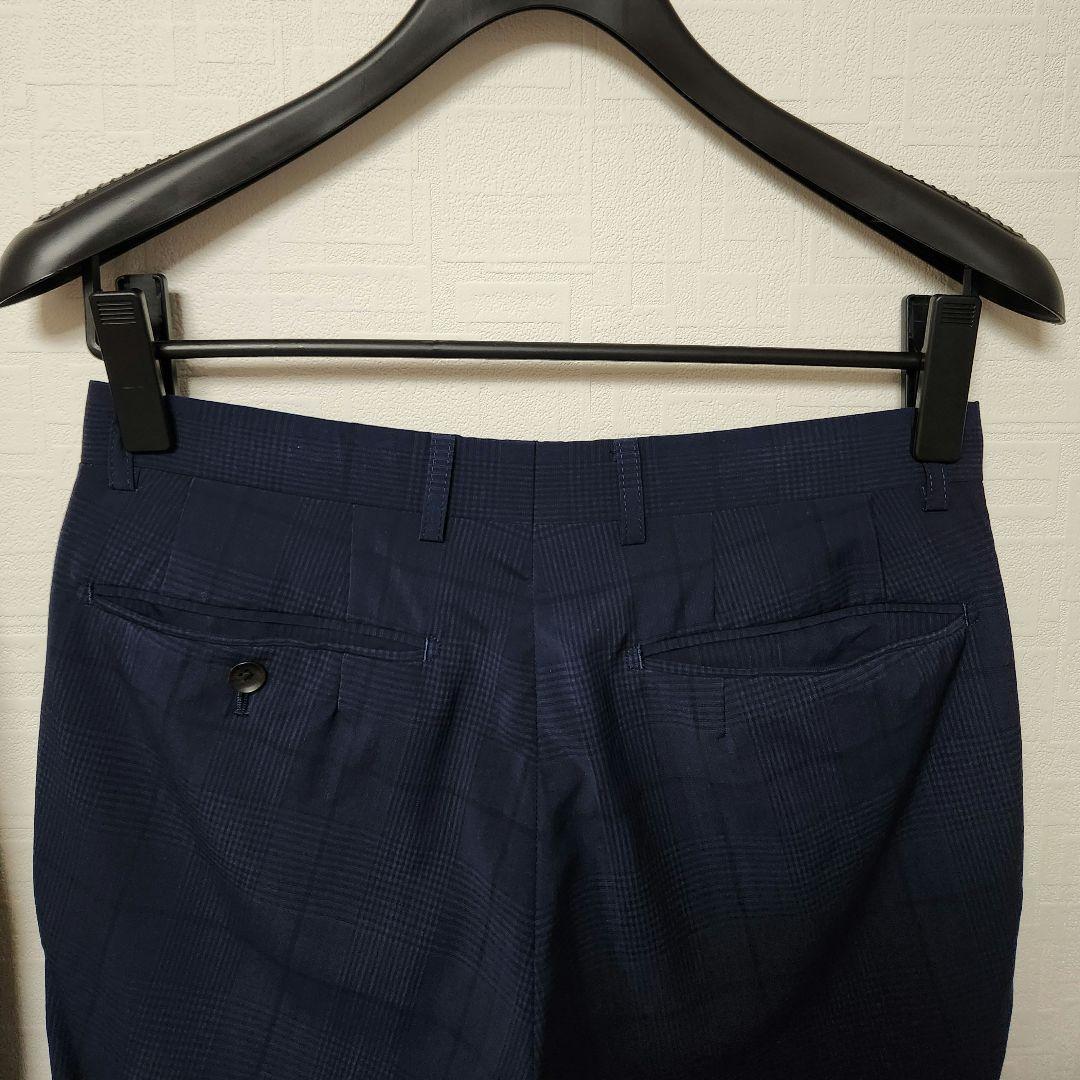 スーツセレクト　メンズ　スーツ　スリーピース　マルゾット　濃紺　チェック　細身