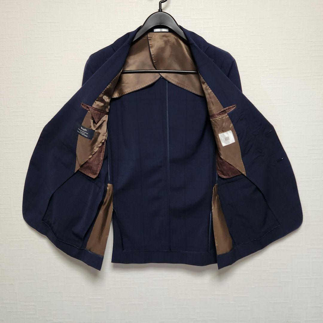 スーツセレクト　メンズ　スーツ　スリーピース　マルゾット　濃紺　チェック　細身