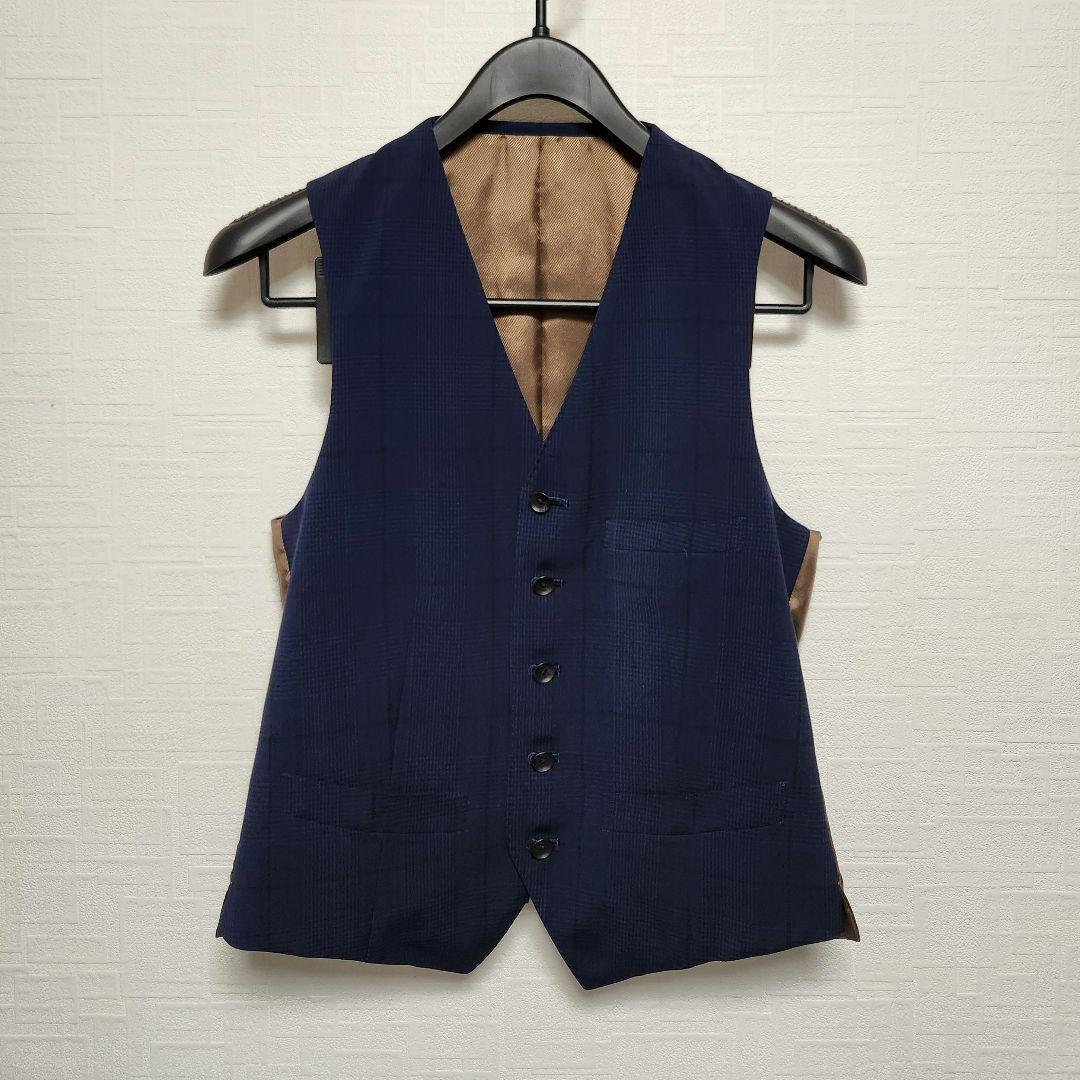 スーツセレクト　メンズ　スーツ　スリーピース　マルゾット　濃紺　チェック　細身