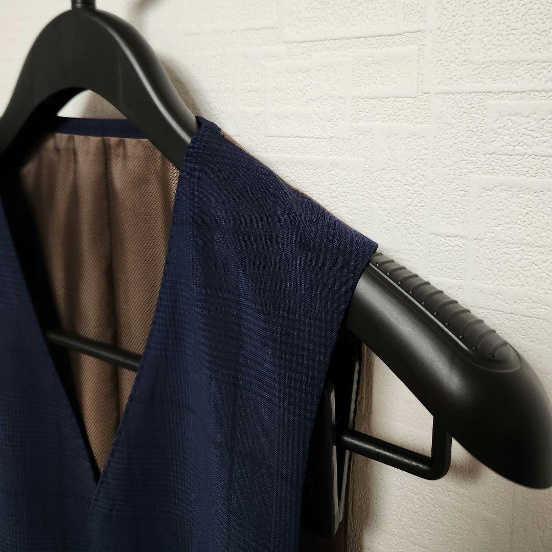 スーツセレクト　メンズ　スーツ　スリーピース　マルゾット　濃紺　チェック　細身