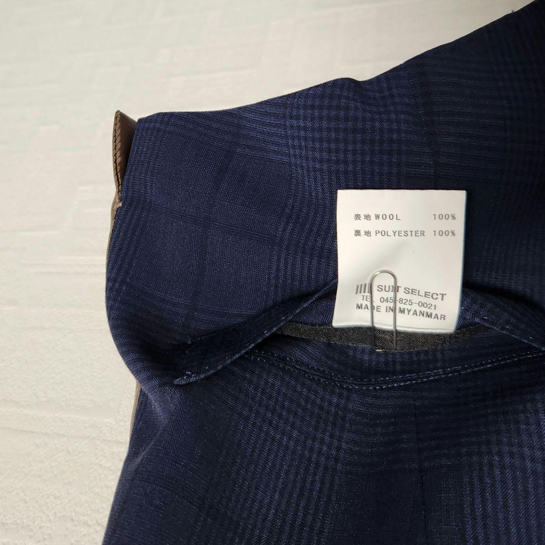 スーツセレクト　メンズ　スーツ　スリーピース　マルゾット　濃紺　チェック　細身