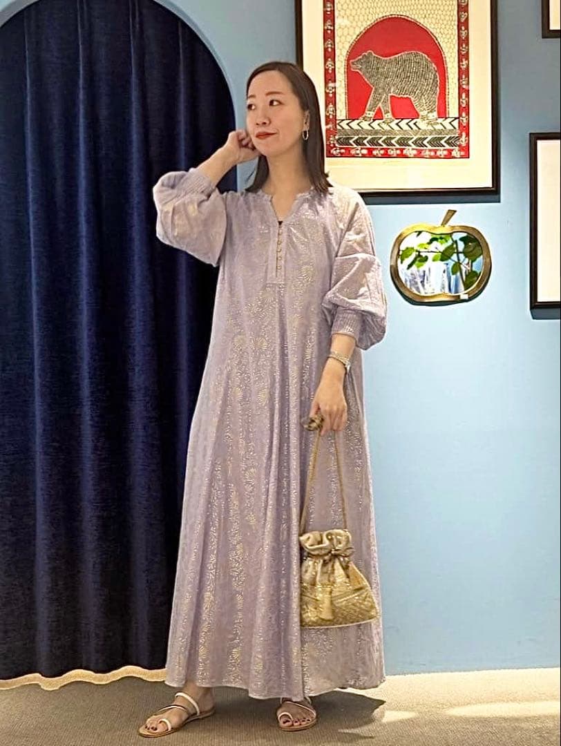 ne Quittez pas ゴールド箔プリントアラベスク柄　パープル　ヌキテパ