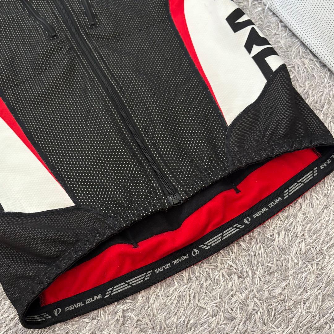 【美品Lサイズ】冬用 PEARL IZUMI ウィンドブレークジャケット 白×赤