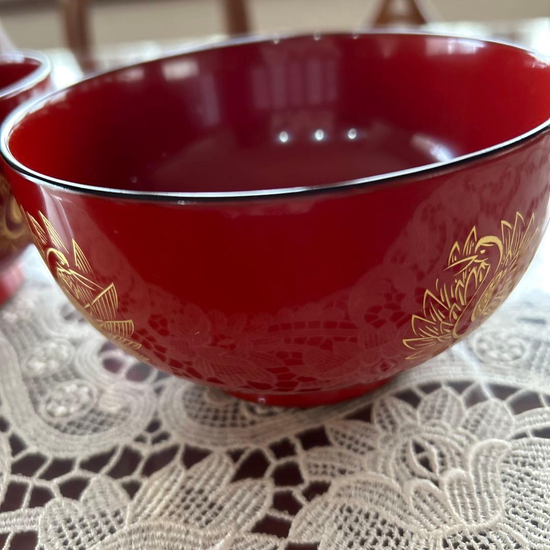 musashi輪島塗り赤漆器 椀 2個セット 金色模様　美品