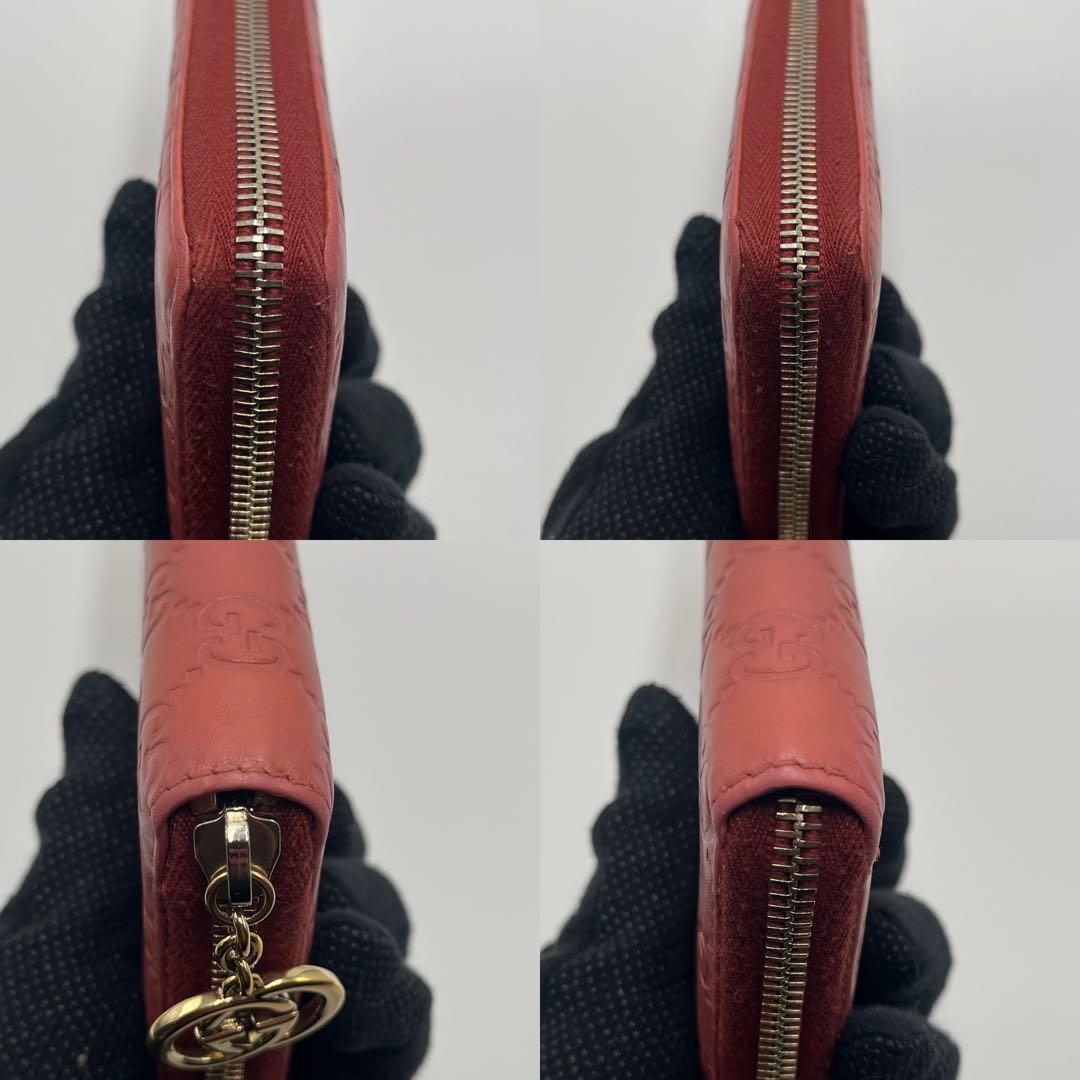 ハ*ス様 グッチ ラウンドジップ シマ ピンク レザー レザー 直営店ショップカ