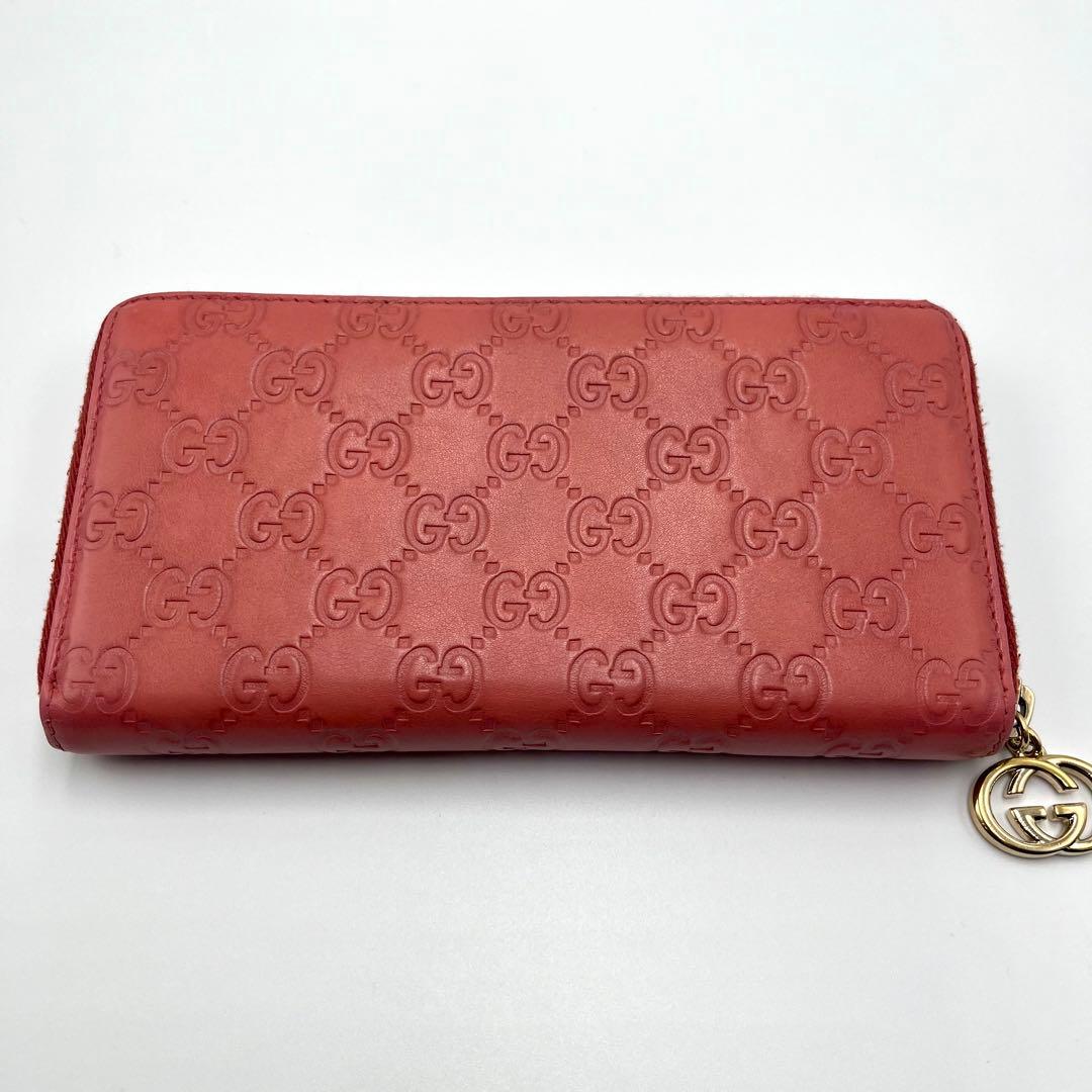 ハ*ス様 グッチ ラウンドジップ シマ ピンク レザー レザー 直営店ショップカ