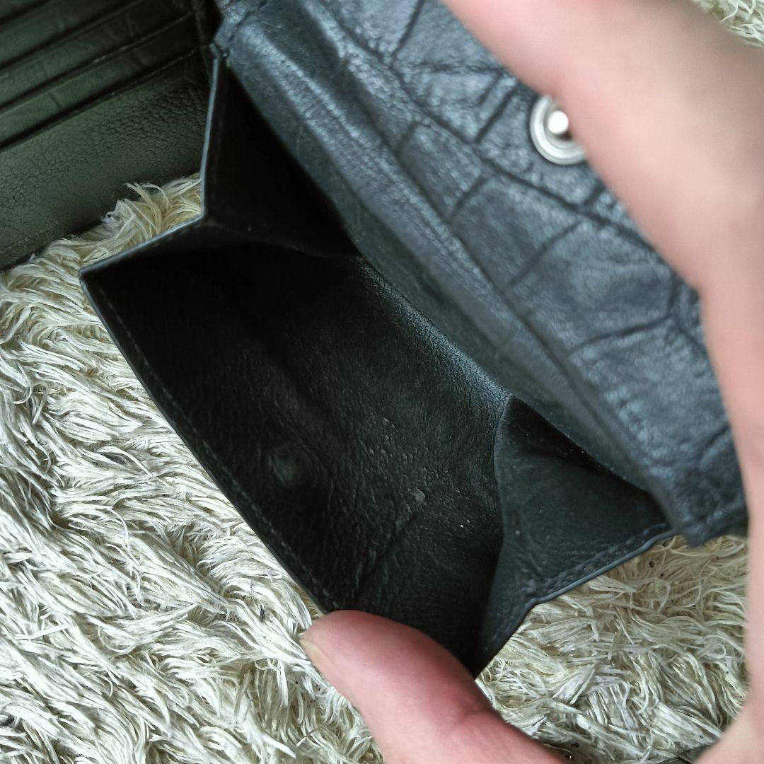 サンローラン　折り財布　小銭入れ　YSLロゴ　クロコ型押し　黒　ウォレット