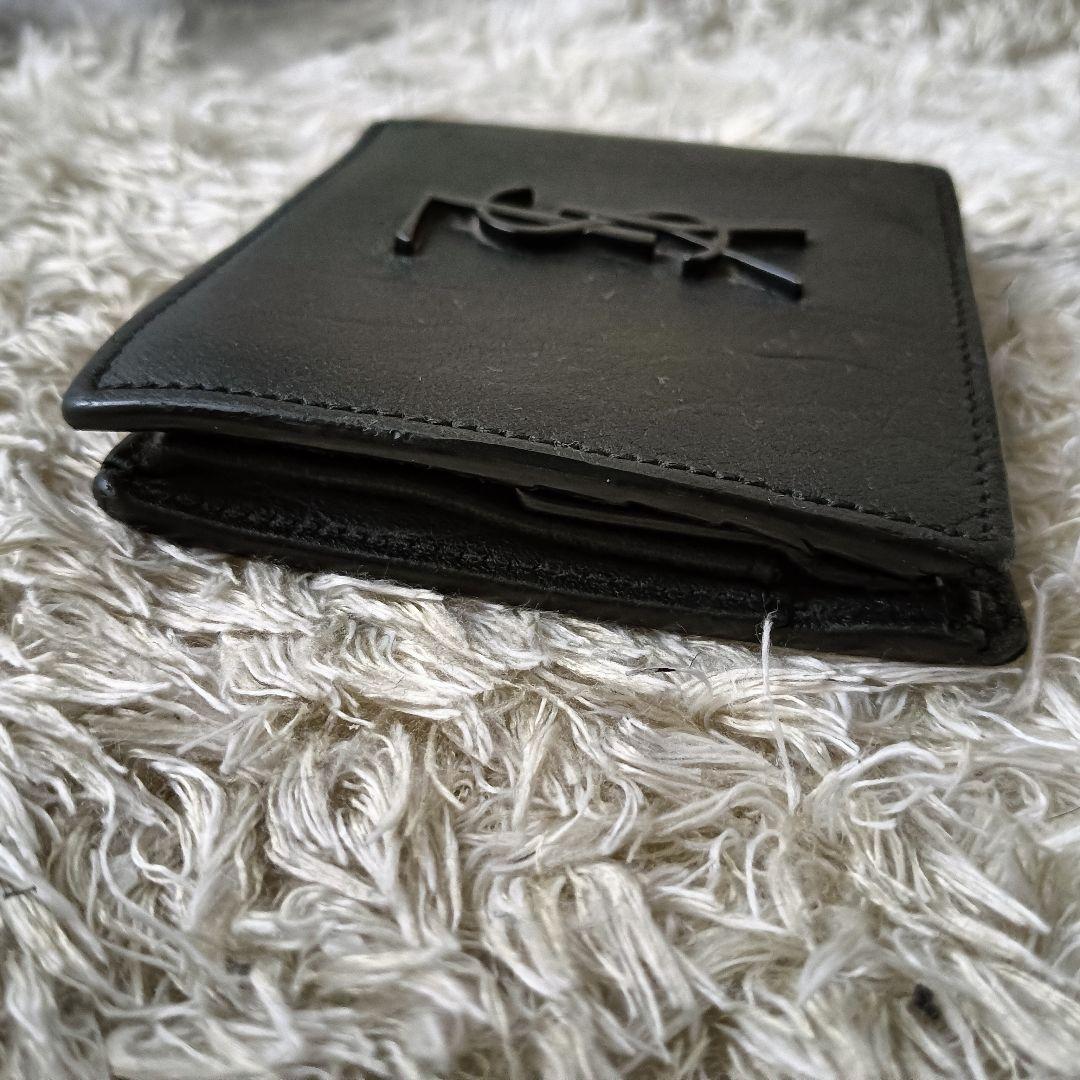 サンローラン　折り財布　小銭入れ　YSLロゴ　クロコ型押し　黒　ウォレット