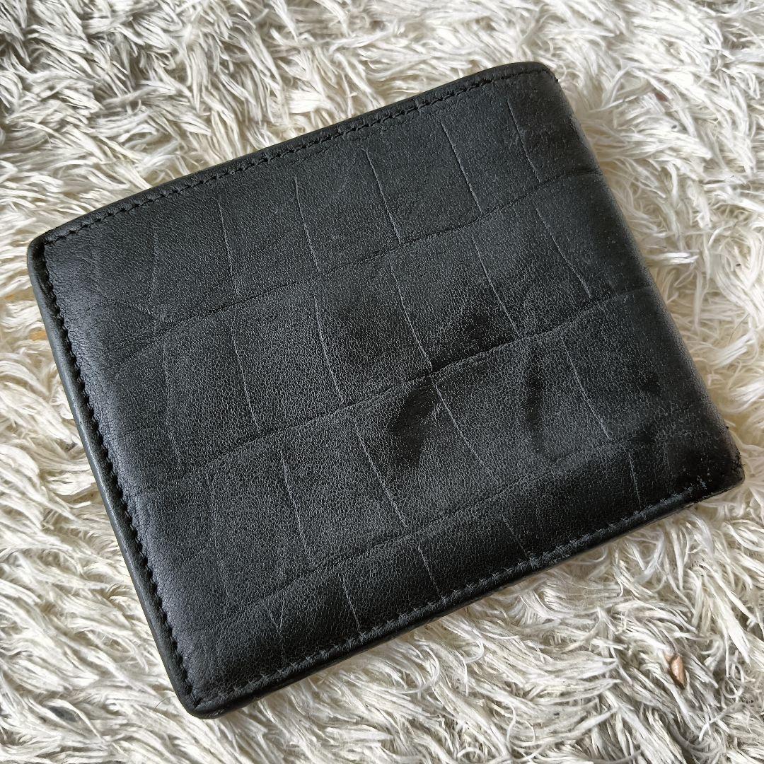 サンローラン　折り財布　小銭入れ　YSLロゴ　クロコ型押し　黒　ウォレット