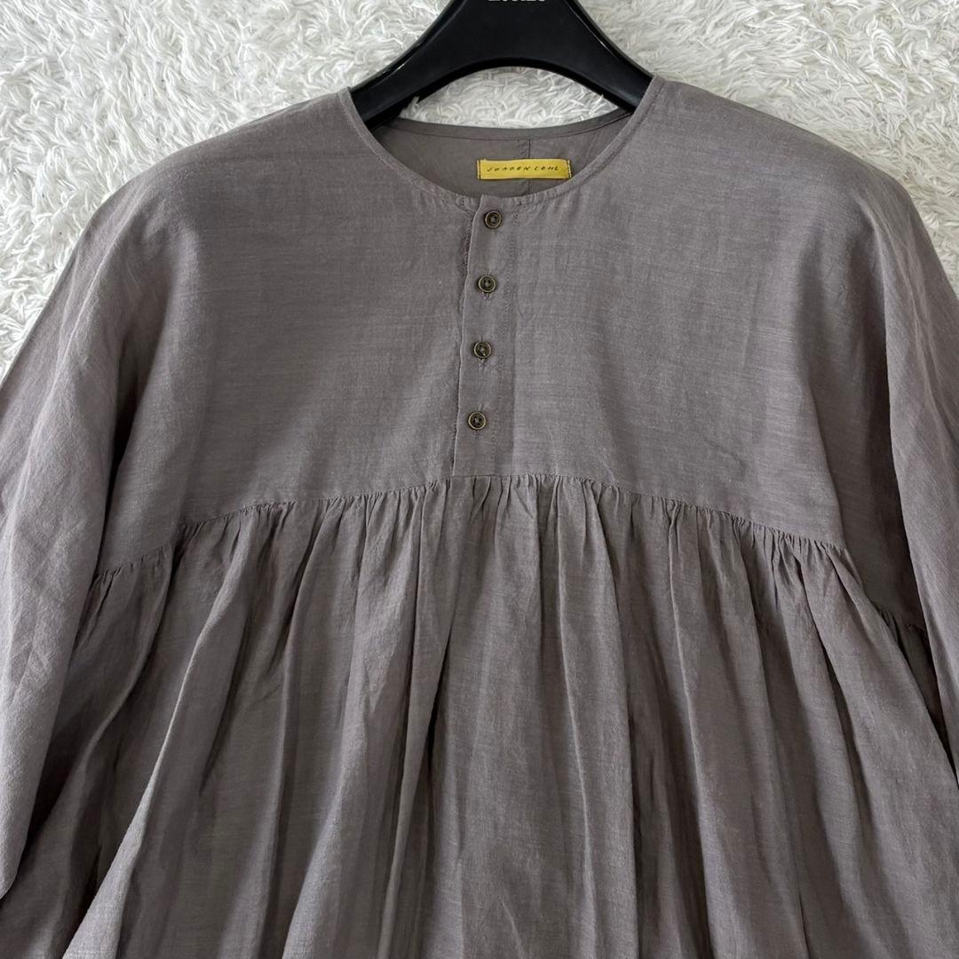 ヨーガンレール チュニック フレア ギャザー グレー インド綿 飾りボタン L