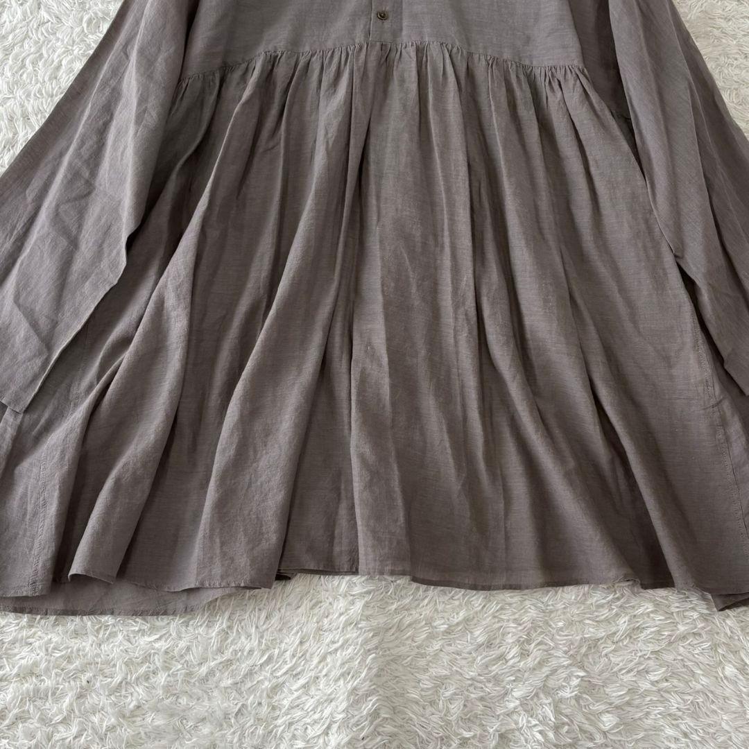 ヨーガンレール チュニック フレア ギャザー グレー インド綿 飾りボタン L