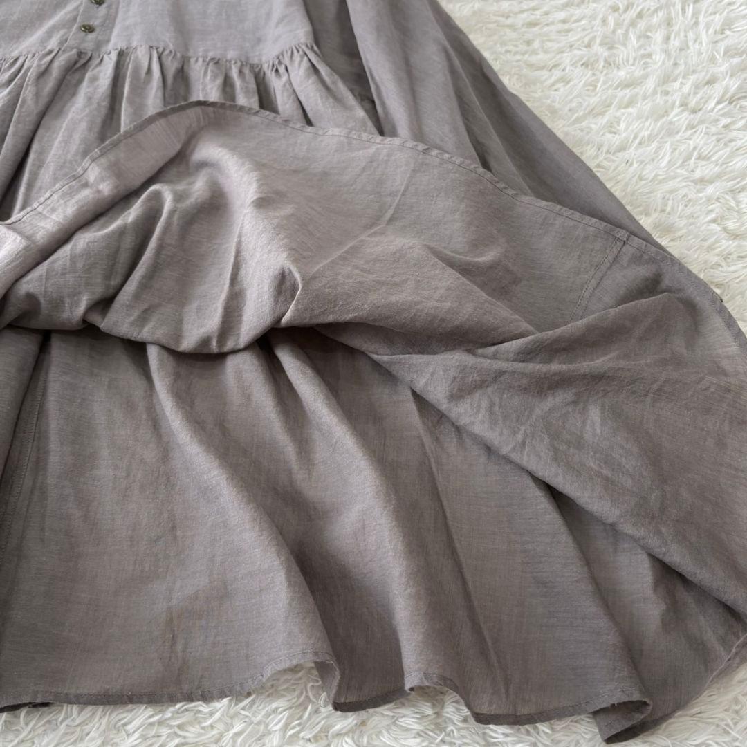 ヨーガンレール チュニック フレア ギャザー グレー インド綿 飾りボタン L