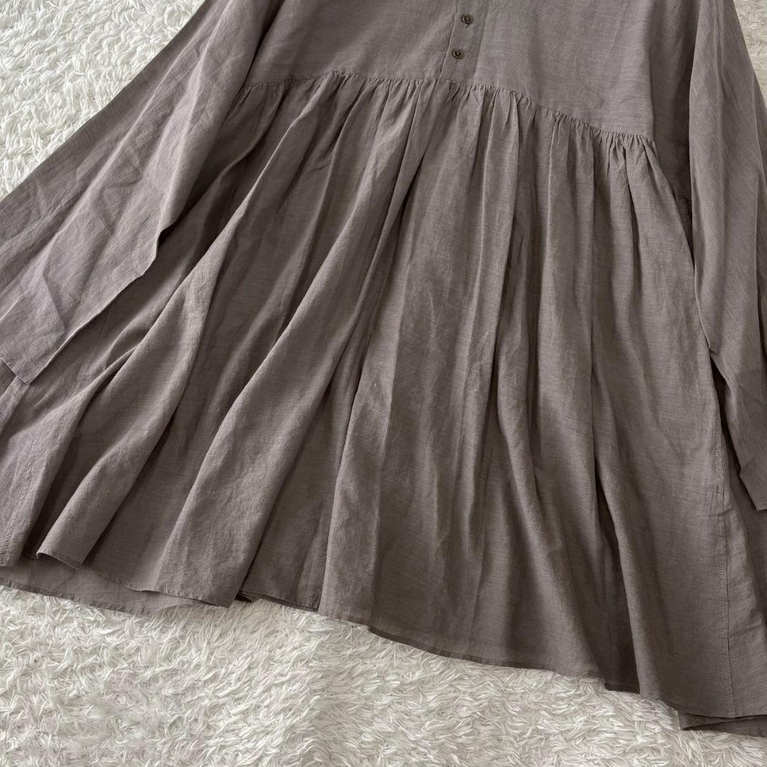 ヨーガンレール チュニック フレア ギャザー グレー インド綿 飾りボタン L