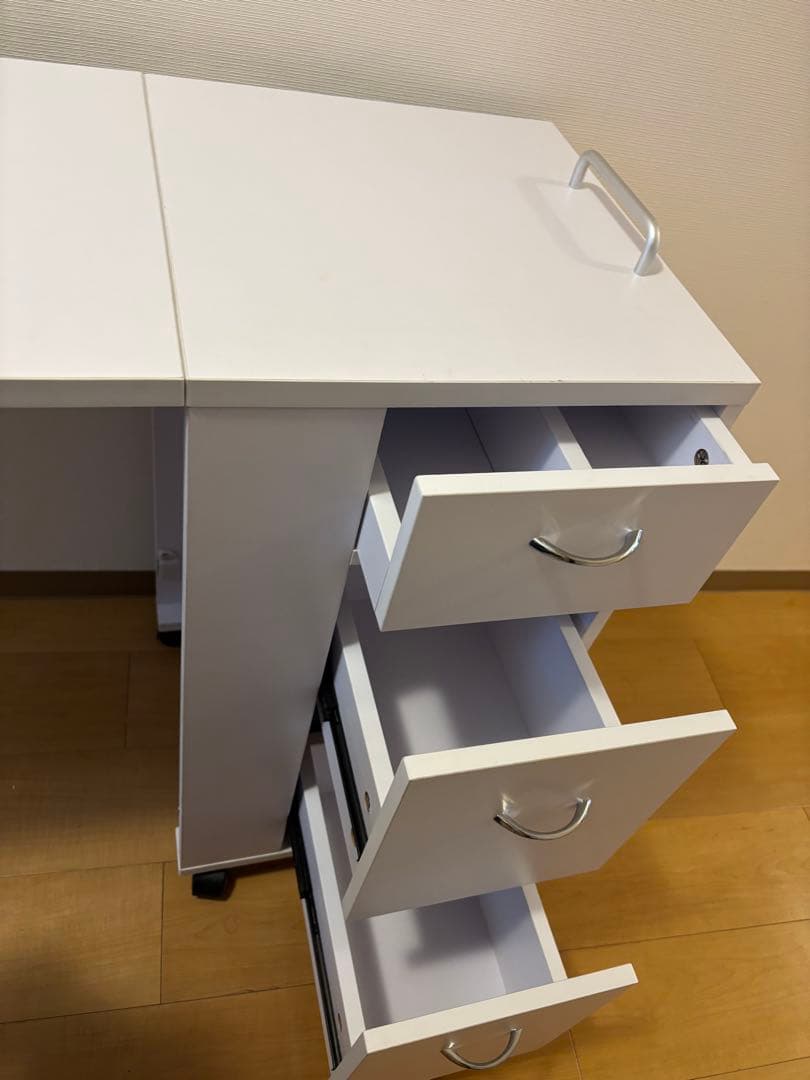 折りたたみコンパクトデスク・ホワイト・引き出し付き