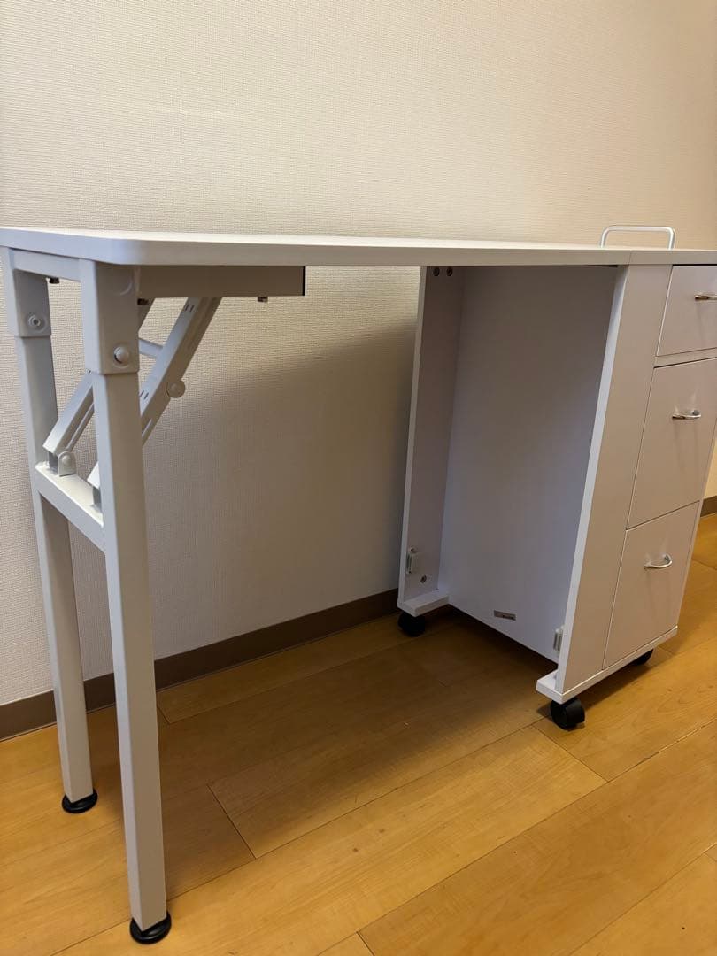 折りたたみコンパクトデスク・ホワイト・引き出し付き