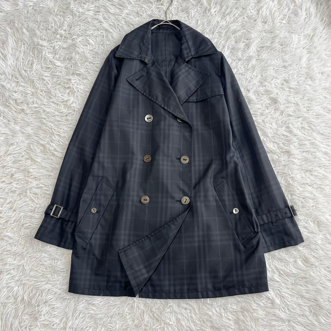 バーバリー トレンチコート シャドーチェック ミドル丈 黒 BURBERRY