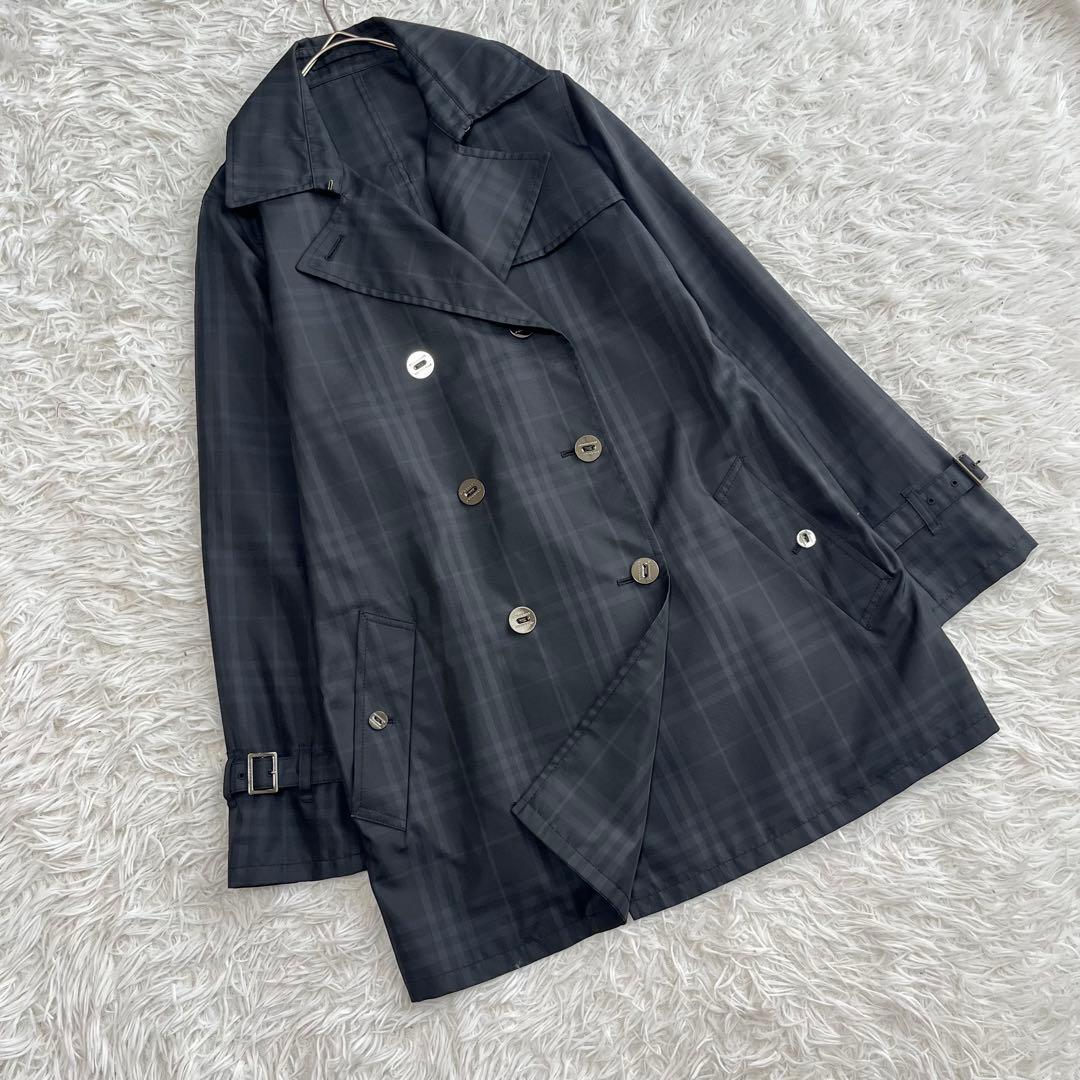 バーバリー トレンチコート シャドーチェック ミドル丈 黒 BURBERRY