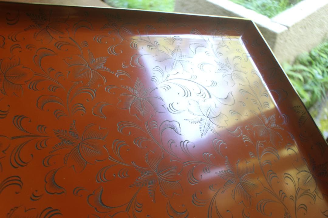 デッドストック！前大峰作！極上沈黒草文の脚付四方膳3点（検輪島塗お膳お盆茶道具