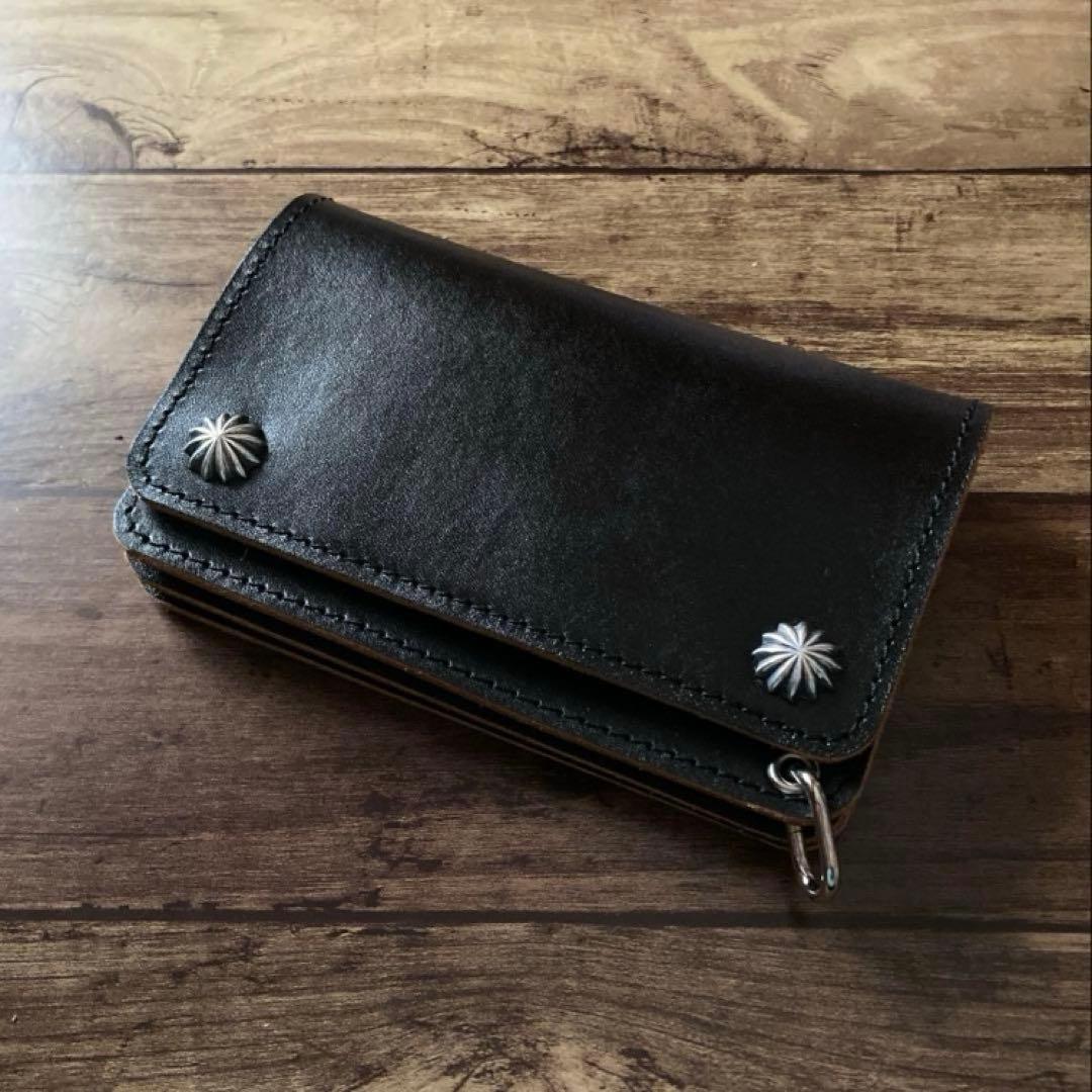 【りんパパ】ミドルトラッカーウォレット 茶芯ブラック【お札を折らずに収納】