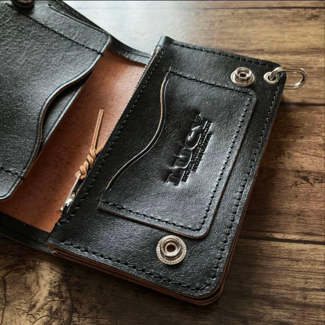 【りんパパ】ミドルトラッカーウォレット 茶芯ブラック【お札を折らずに収納】