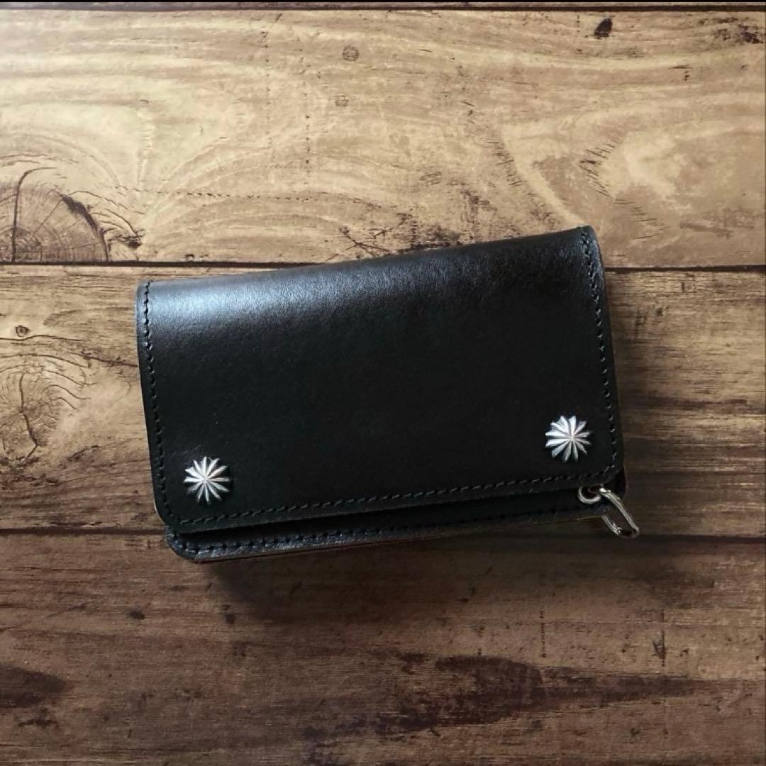 【りんパパ】ミドルトラッカーウォレット 茶芯ブラック【お札を折らずに収納】