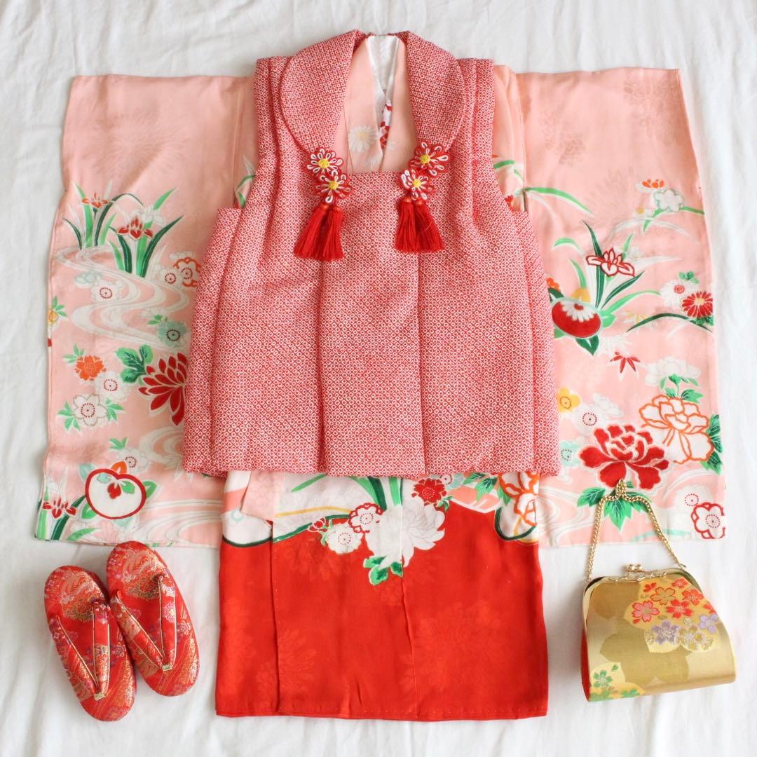 七五三 3歳 女の子 子供 アンティーク 正絹 着物 被布 セット