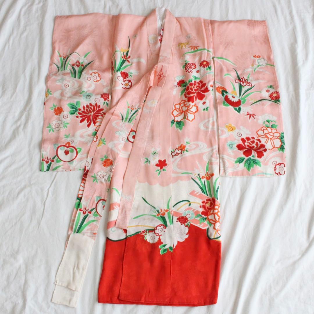 七五三 3歳 女の子 子供 アンティーク 正絹 着物 被布 セット