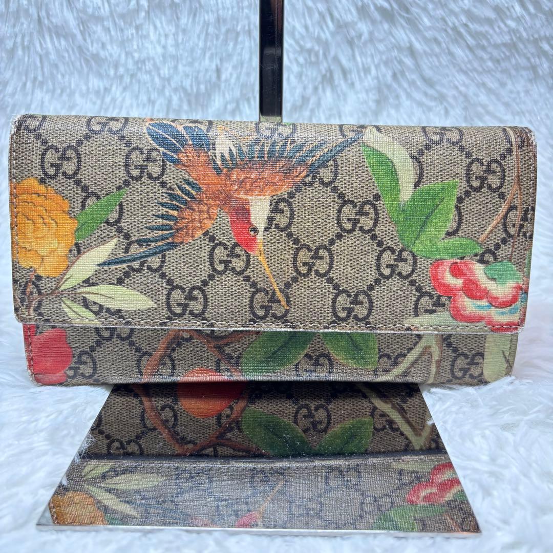 ✨美品✨ グッチ 長財布 ティアン 花 鳥 GGスプリーム 折り財布 レザー