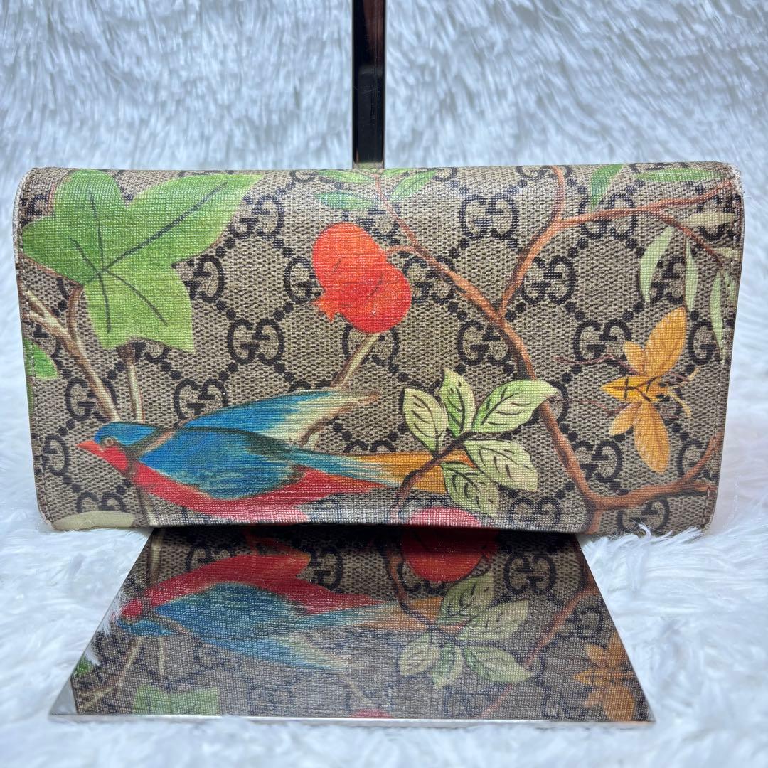 ✨美品✨ グッチ 長財布 ティアン 花 鳥 GGスプリーム 折り財布 レザー