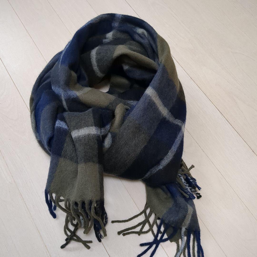 美品　BEGG&CO ウールアンゴラチェックストール