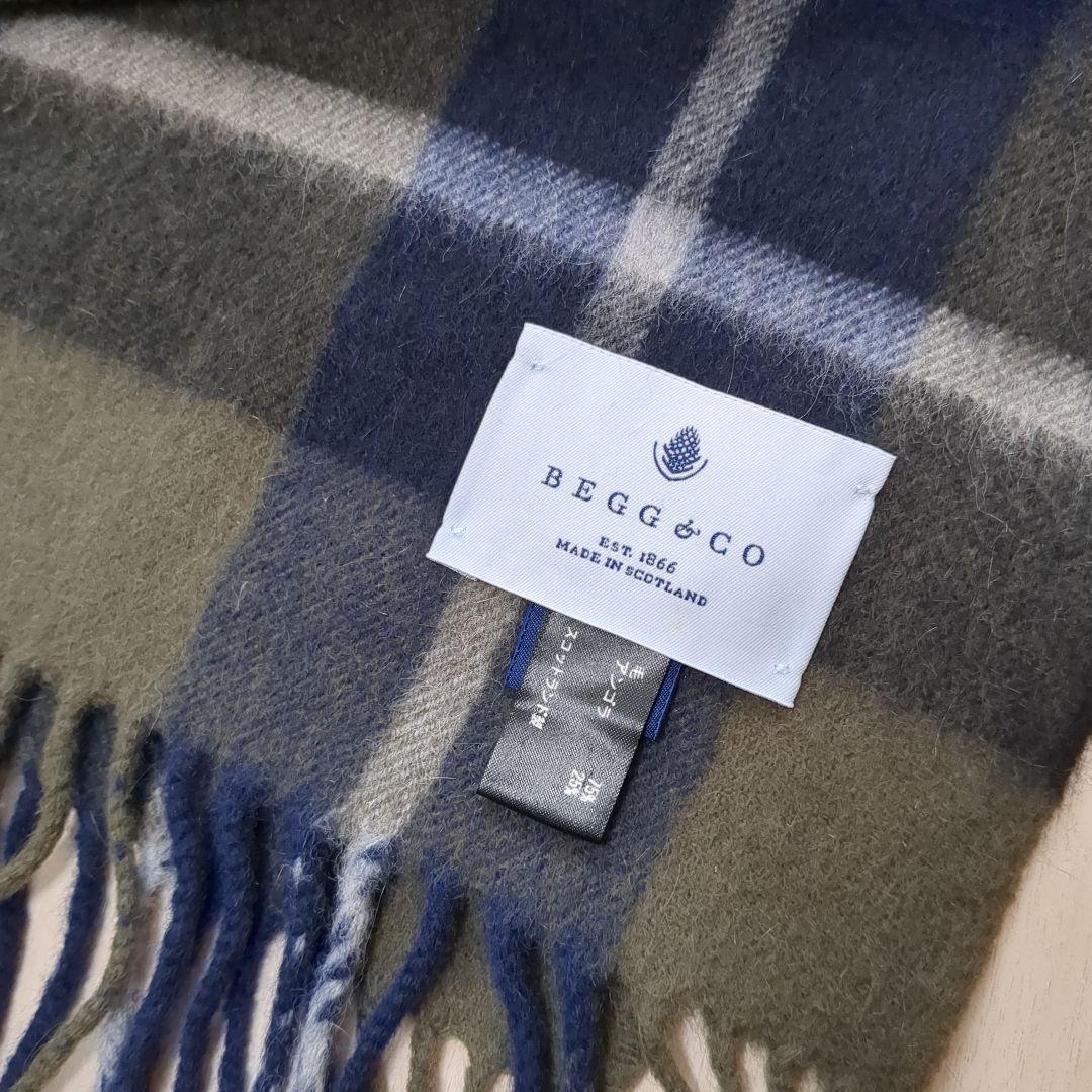 美品　BEGG&CO ウールアンゴラチェックストール