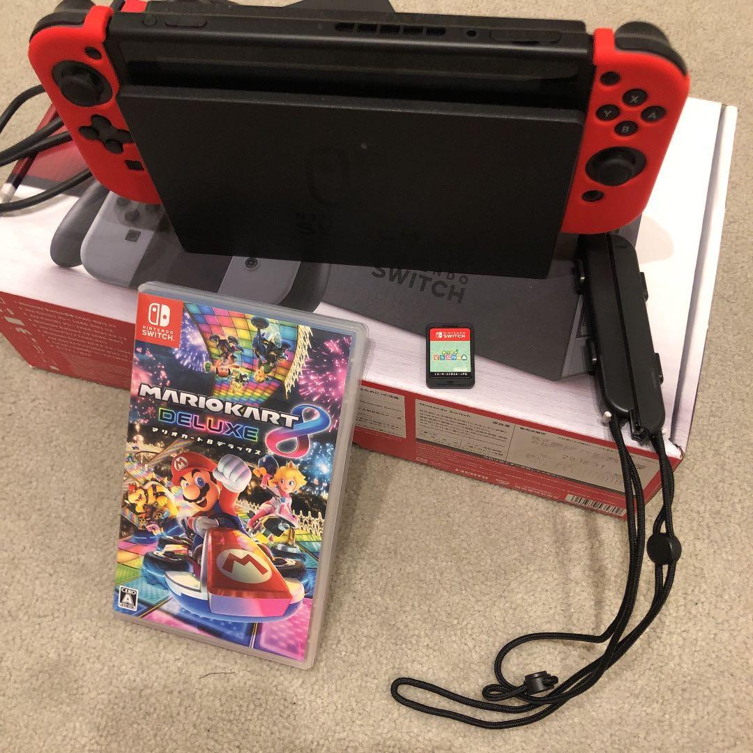 今話題の「どうぶつの森」と「マリオカート8デラックス」と本体箱付きのスイッチ