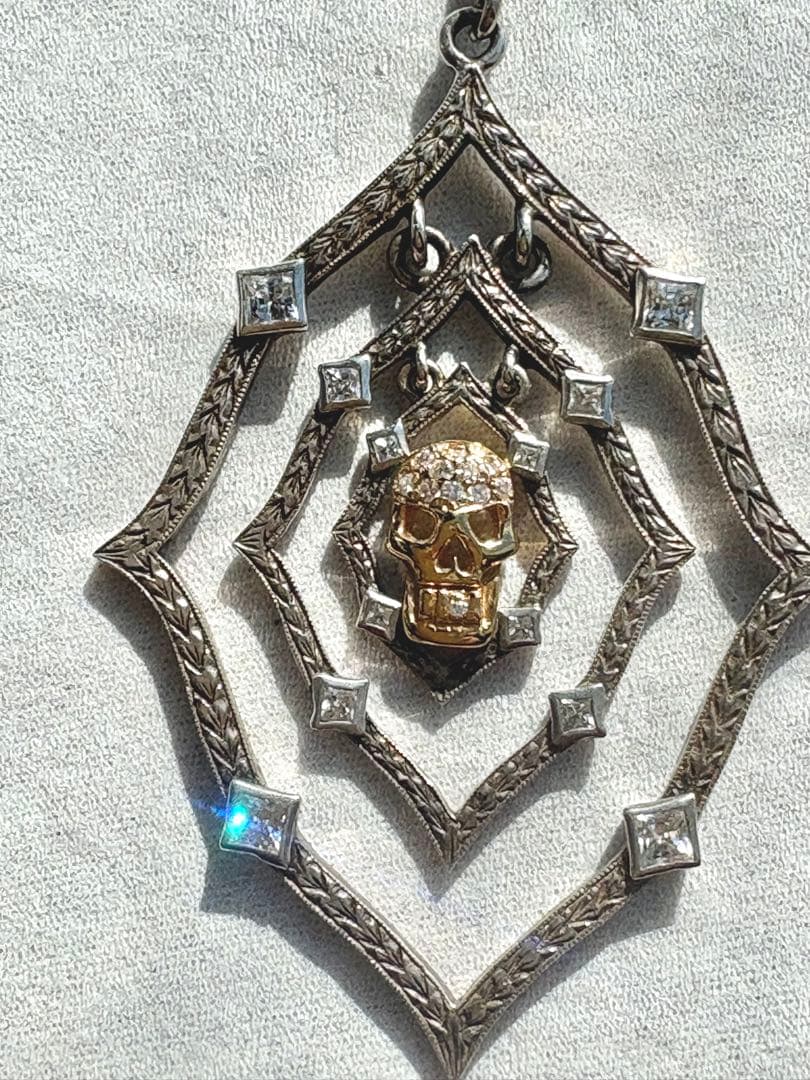 ローリーロドキン　スパイダーウェブ スカル ペンダントLoree Rodkin