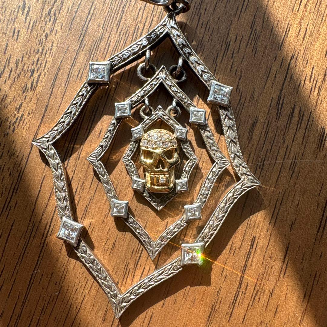 ローリーロドキン　スパイダーウェブ スカル ペンダントLoree Rodkin