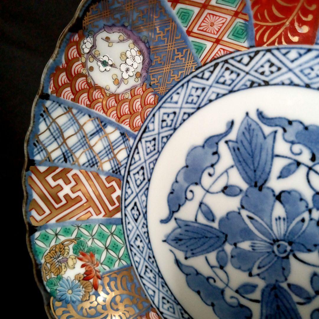 美濃焼　龍峯窯　輪花　古伊万里　金彩祥瑞花丸紋　中皿 19cm 5枚