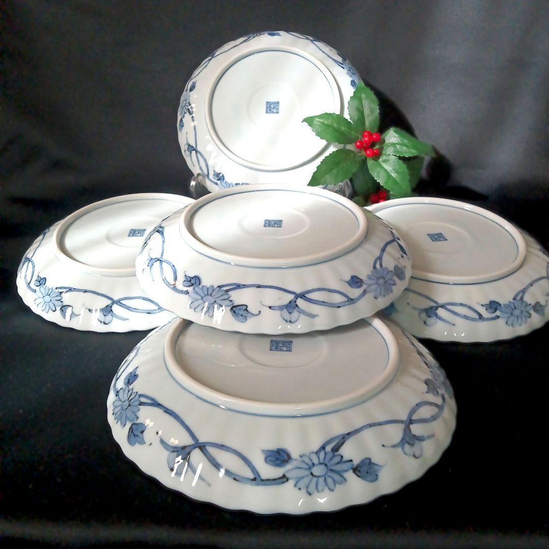 美濃焼　龍峯窯　輪花　古伊万里　金彩祥瑞花丸紋　中皿 19cm 5枚