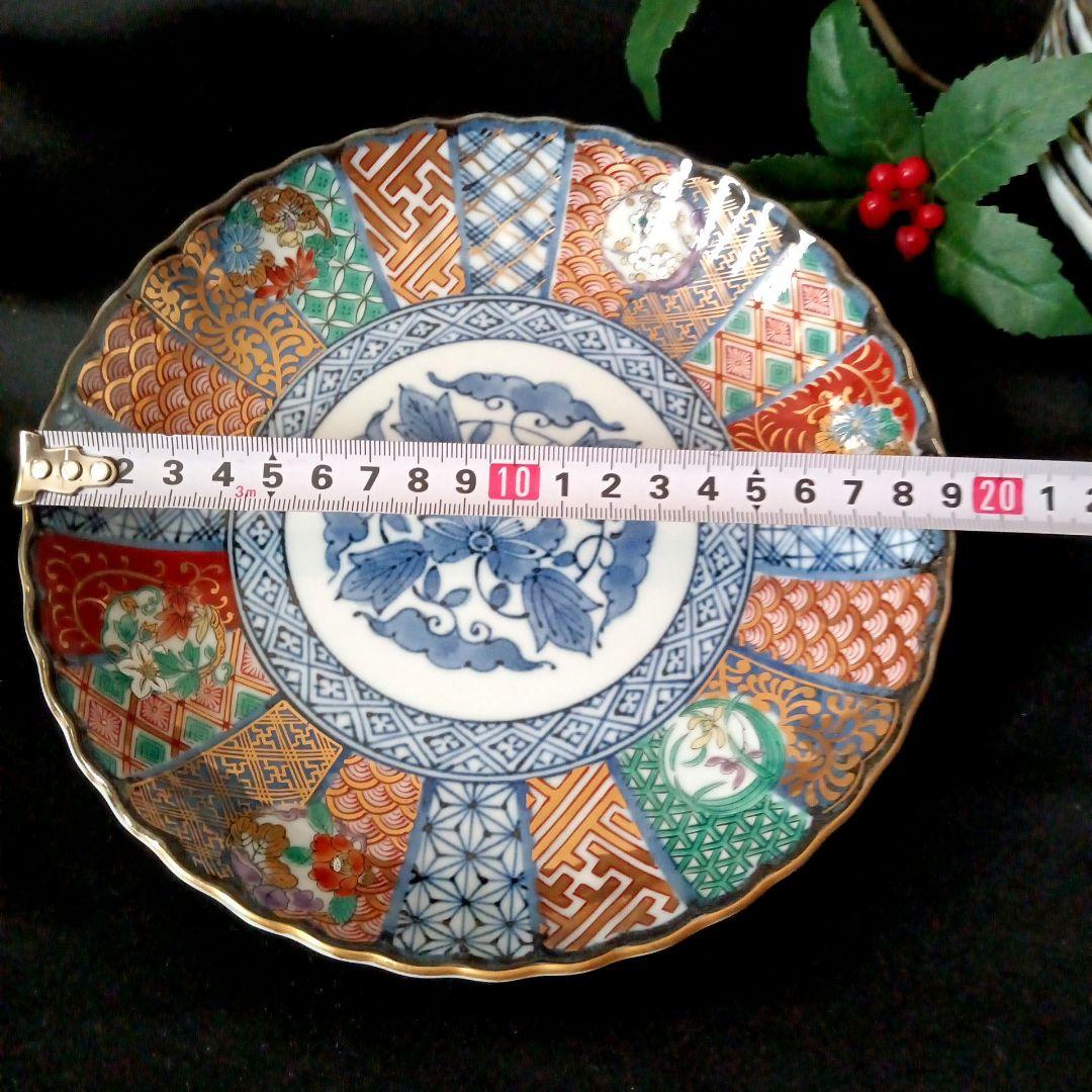 美濃焼　龍峯窯　輪花　古伊万里　金彩祥瑞花丸紋　中皿 19cm 5枚