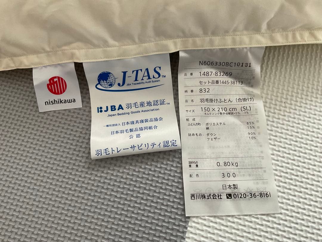 西川 羽毛布団 シングル 2枚合わせ0.8kg＋0.4kg