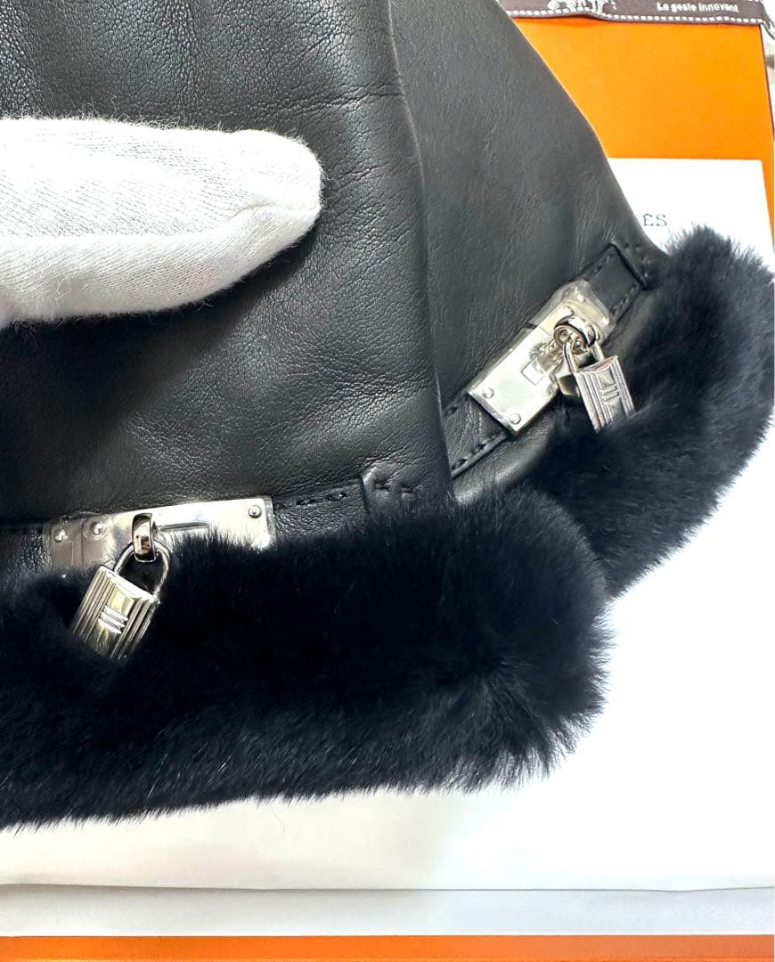 エルメス HERMES ケリー kelly グローブ ミンクファー 手袋 黒