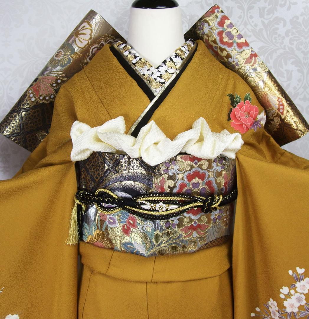 古典柄/牡丹桜/ぼかし染め/金駒刺繍/振袖フルセット　ｍ97　成人式