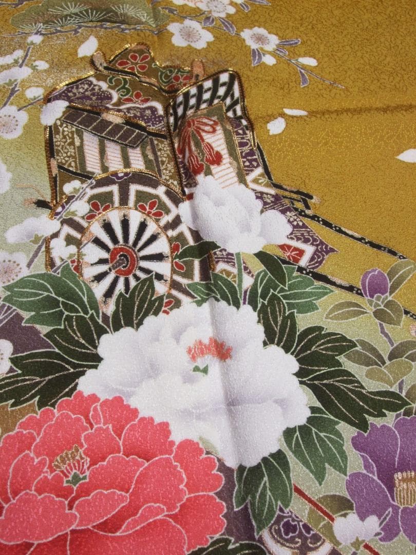 古典柄/牡丹桜/ぼかし染め/金駒刺繍/振袖フルセット　ｍ97　成人式