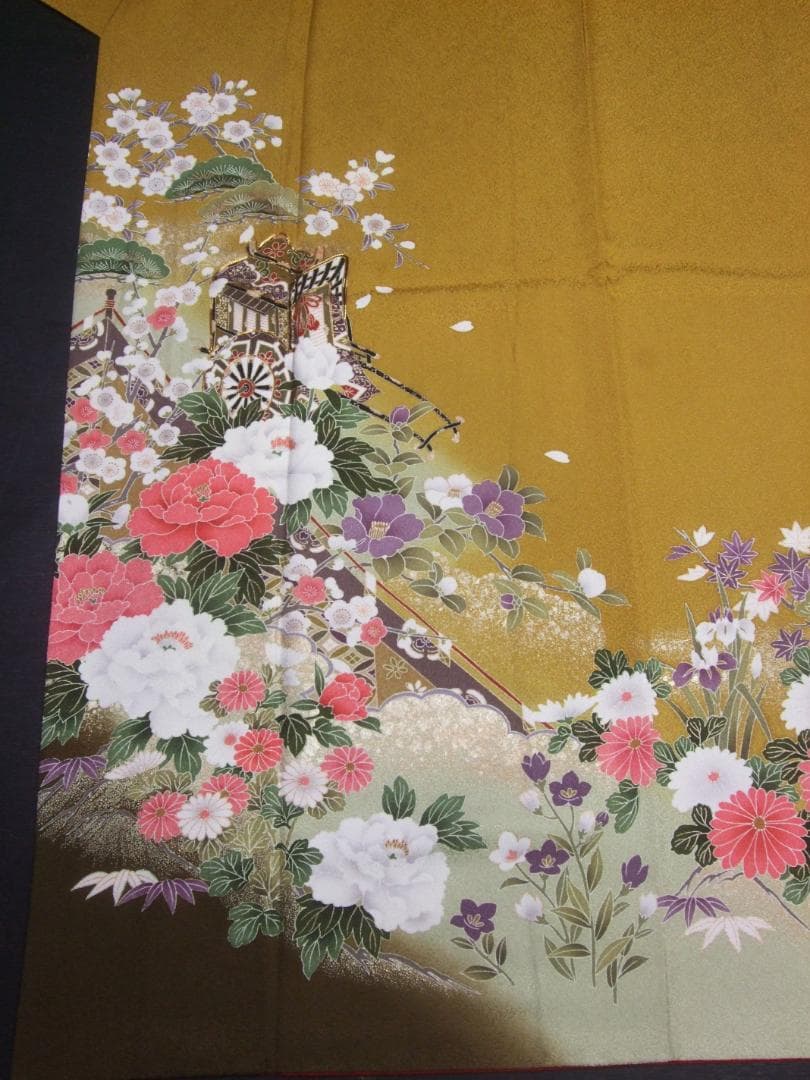 古典柄/牡丹桜/ぼかし染め/金駒刺繍/振袖フルセット　ｍ97　成人式