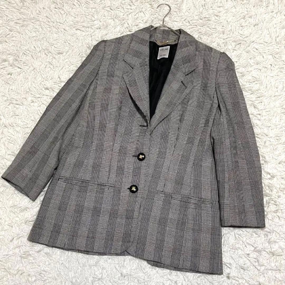 14376✨CELINE セリーヌ グレンチェック テーラードジャケット L