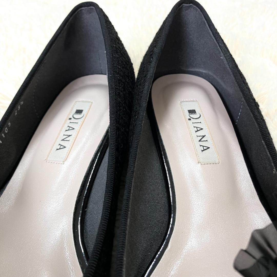 極美品✨ DIANA ダイアナ パール ラッフルフリル ビジュー パンプス 黒