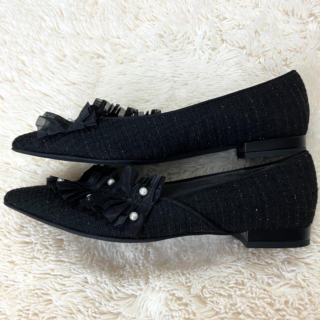 極美品✨ DIANA ダイアナ パール ラッフルフリル ビジュー パンプス 黒