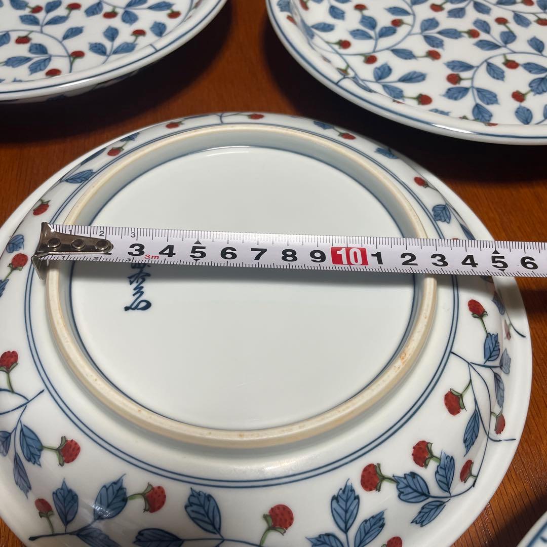 有田焼源右衛門窯染錦苺絵野苺赤色鉢　5皿