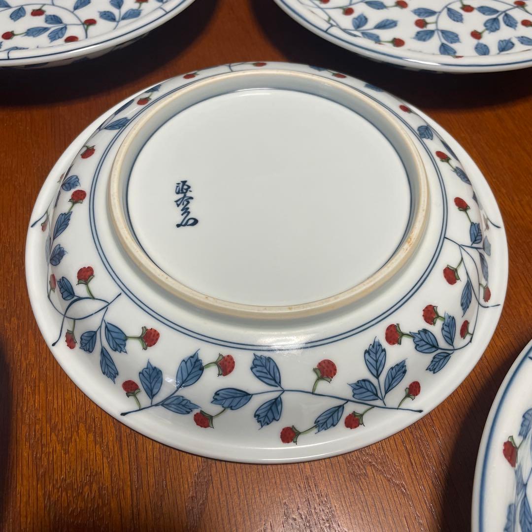 有田焼源右衛門窯染錦苺絵野苺赤色鉢　5皿