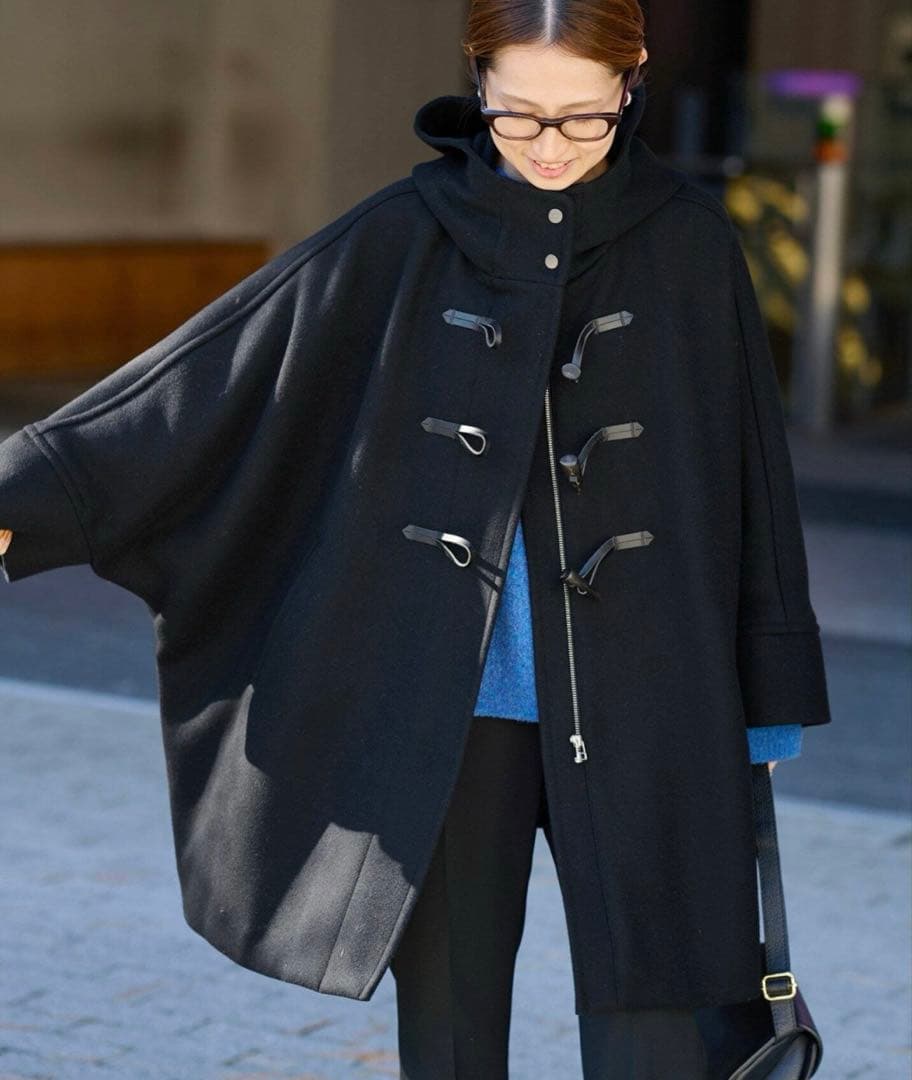 FRAMeWORK ブラック メルトンダッフルポンチョコート