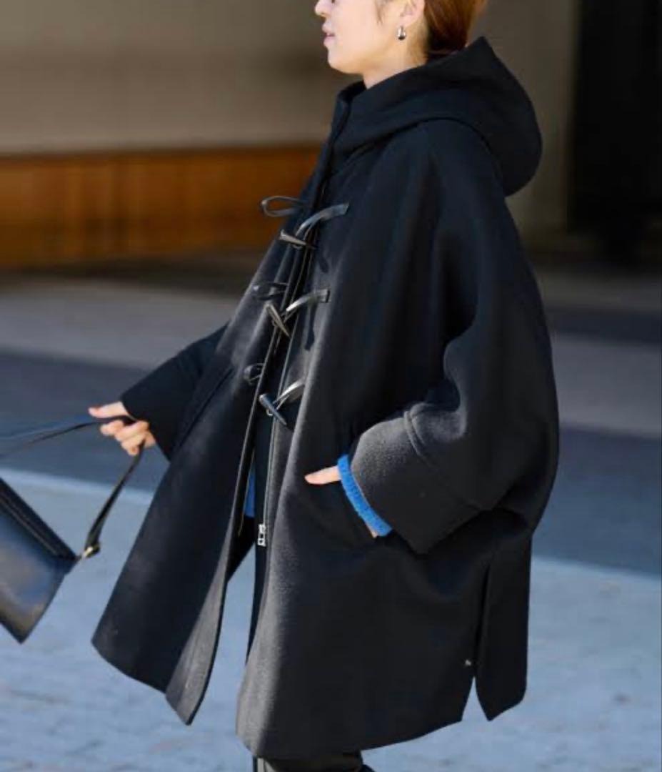 FRAMeWORK ブラック メルトンダッフルポンチョコート