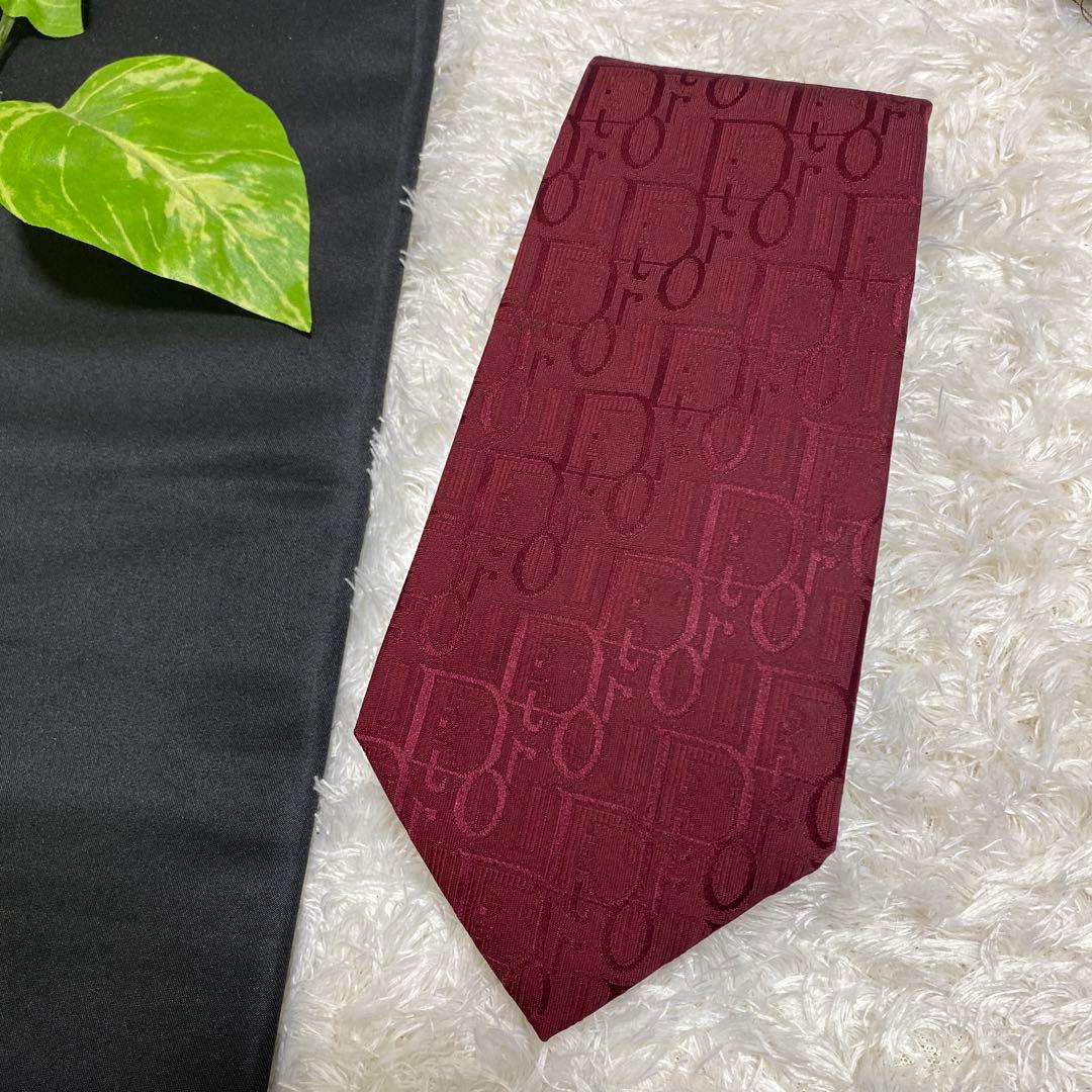 Dior トロッター　ネクタイ　美品　総柄　一点物　ビジネス　ワインレッド